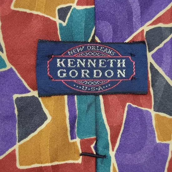 Kenneth Gordon New Orleans Colorful Hand Printed Silk Geometric Necktie USA