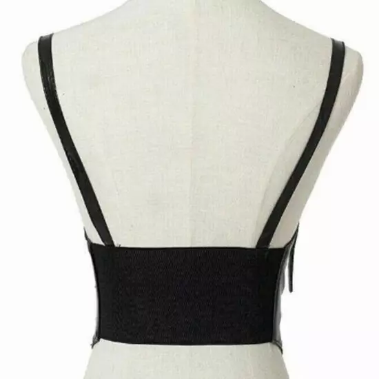 Sexy Faux Leather Women Zipper Waist Underbust Corset Belt Vest Bustier Harness