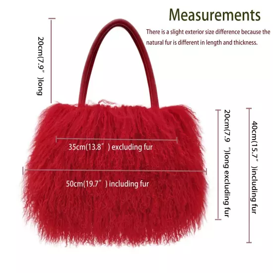 FINILUO Real Long Lamb Fur/Mongolian Fur with Genuine Leather Handles Handbag