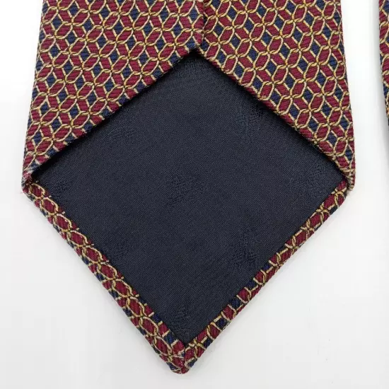 Brooks Brothers Makers Mens Silk Foulard Tie-Burgundy Navy Gold 60" Necktie Vtg