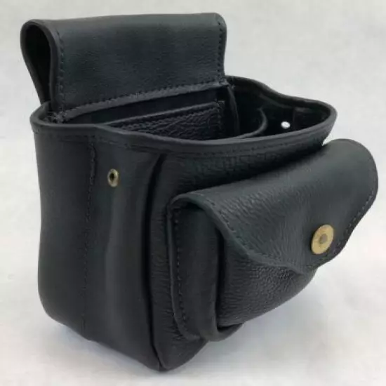 LEATHER SHOTGUN SHELL POUCH Skeet Trap Sporting Clays BLK Real Brass Shell