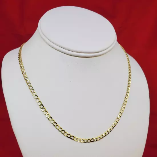 10K Solid Yellow Gold 2mm-7.5mm Curb Cuban Chain Link Necklace Bracelet 7"-30"