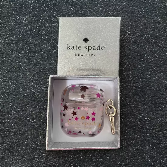 Kate Spade Clear AirPods Case ~ TWINKLE Printed ~ Silver Sparkle Gift Box ~ Star