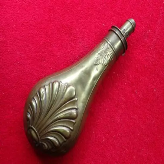 Antique Vintage Brass Powder Flask with Shell Design