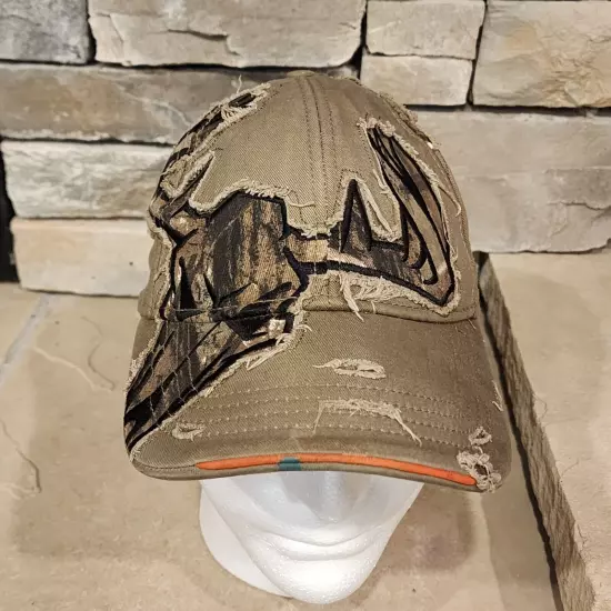 Buck Wear Skull Camo Distressed Adjustable Hat Cap Deer Hunt Fish Dad Men Brown