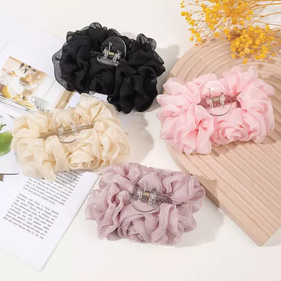 Large Chiffon Rose Flower Bow Hair Claw Jaw Clips For Women Hair Clamps•