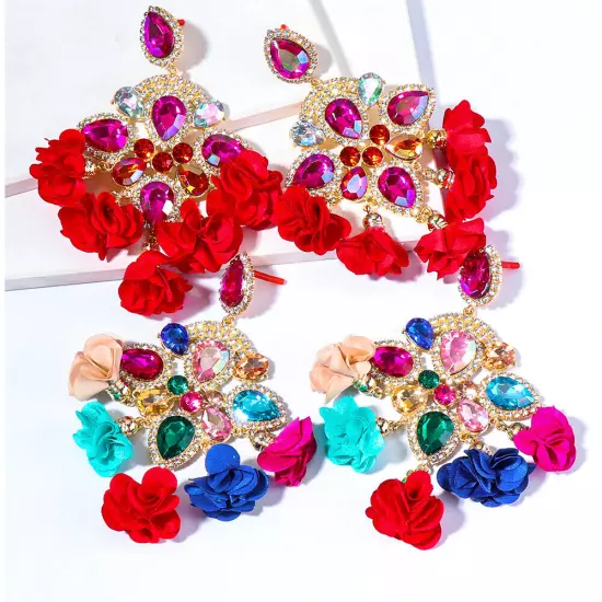 Bohemia Color Diamond Flower Female Earrings