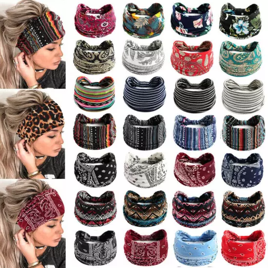 6× BOHO Floral Wide Women Stretch Headbands Turban Yoga Knotted Hair Bands Wraps