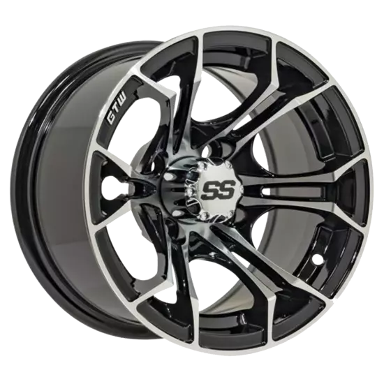 Set of 4 GTW 12" Spyder Machined/Black Golf Cart Wheels on 20.5" Street Tires