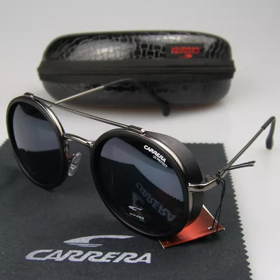 New Men Women Retro Sunglasses Round Windproof Matte Frame Metal Carrera Glasses