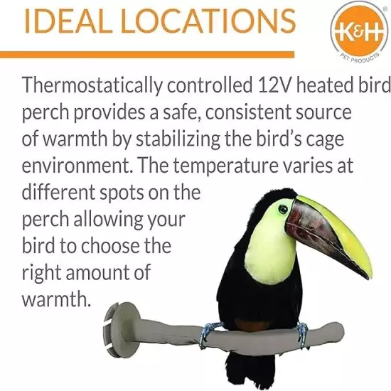 Thermo-Perch Heated Bird Perch Gray Small 1 X 10.5 Inches