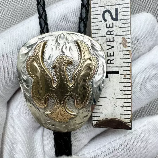 Stunning Tooled Gold And Silver Eagle Bolo Tie Vintage