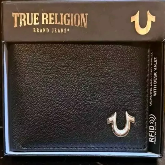  TRUE RELIGION WORLD TOUR brand Wallet genuine leather BLACK soft bifold 