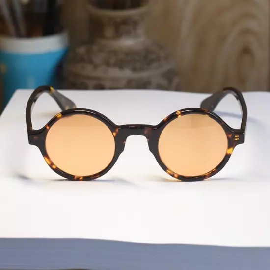 Round amber sunglasses Johnny Depp glasses women men's tortoise acetate glasses