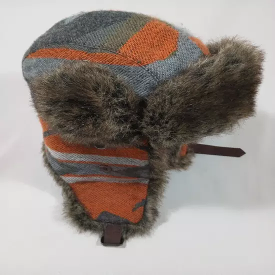 Trapper Hat Orange Brown Winter Cap Ear Flaps Faux Fur Buckle FAST Shipping