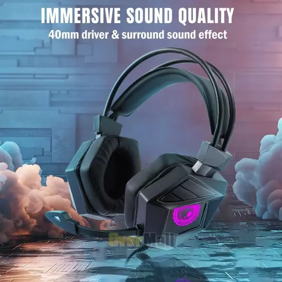 3.5mm Gamer Gaming Headset Surround Sound with Noise Canceling Mic LED RGB Light