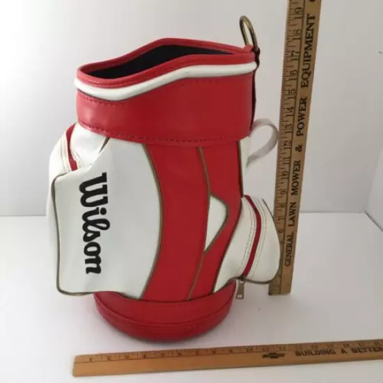 Vintage Wilson Miniature Mini Golf Bag Caddy Trash Can1980 Red White Leather 80s