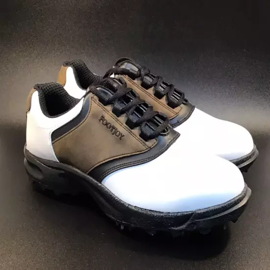 Footjoy GreenJoys White/Brown Leather Lace-Up Golf Shoes, Size 9M, Style 45516