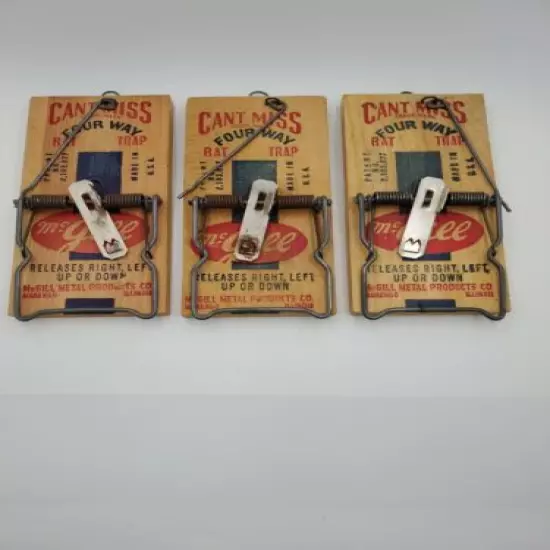 Vintage Wooden McGill CANT MISS Four-way Rat Traps (Heavy Duty) Lot of 3