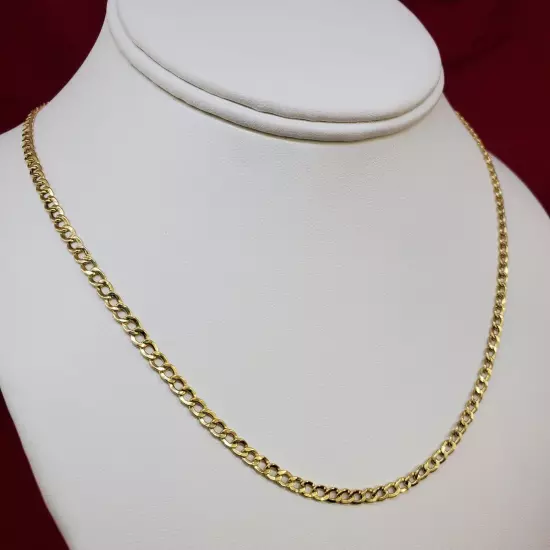 10K Solid Yellow Gold 2mm-7.5mm Curb Cuban Chain Link Necklace Bracelet 7"-30"