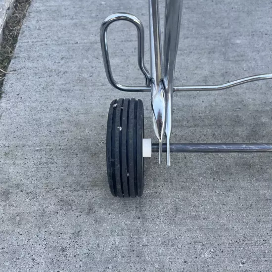 PFC Luggage Cart Metal Folding Rolling Dolley Chrome Heavy Duty Usa Made Vtg