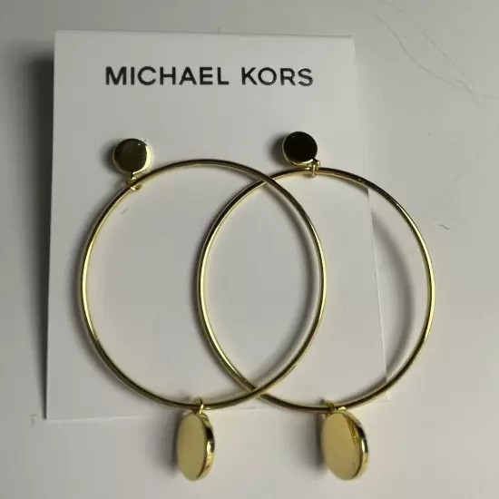 Earrings Michael Kors Goldtone Crystal Hoop MK Round Logo Drop MKJ8035 710