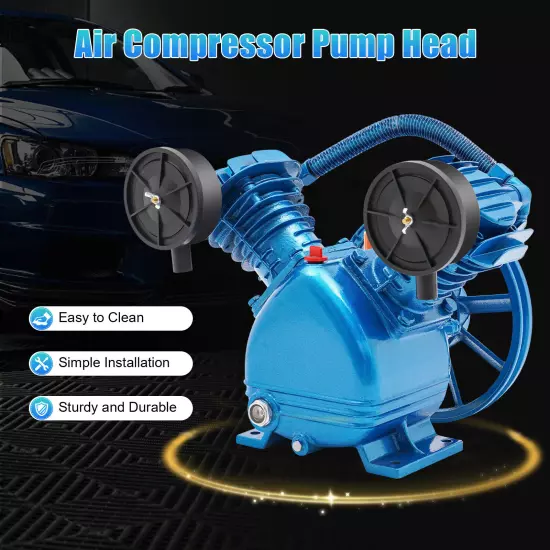 3HP 2Piston V Style Twin Cylinder Air Compressor Pump Head Single Stage Oil View