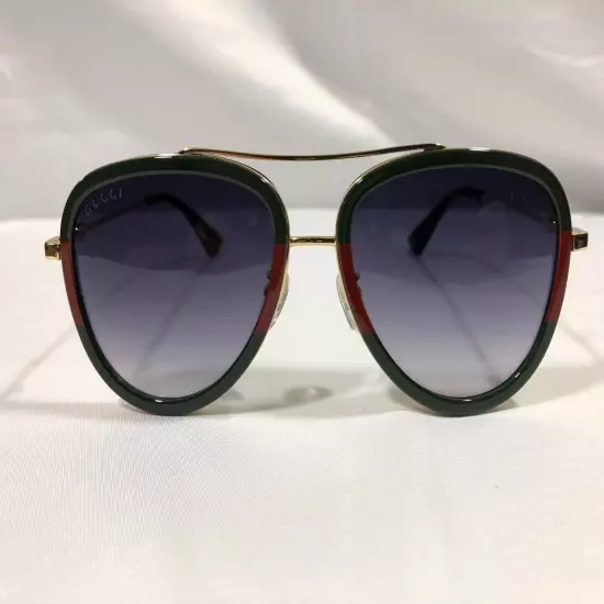 Authentic New Gucci GG0062S 003 Aviator Sunglasses in Green/Red Grey Lenses