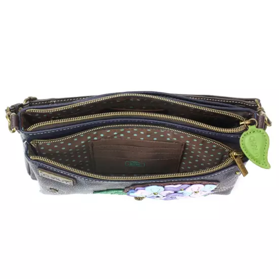 NEW CHALA NAVY BLUE HYDRANGEA FLOWER DELUXE CROSSBODY CELL PHONE PURSE BAG RFID