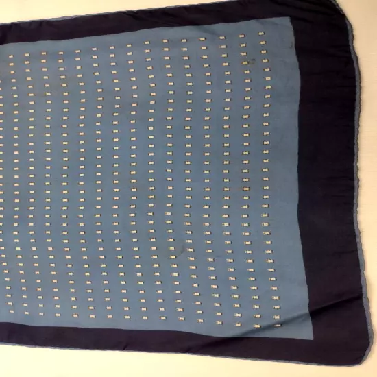 40s Blue Silk Scarf Vintage handkerchief 1950s tiny squares HAND ROLLED EDGES