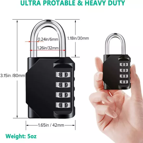 Combination Lock Resettable 4 Digit Padlock with Combination, Waterproof and He