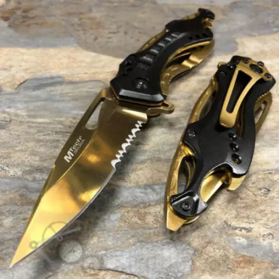 MTech Half Serrated Tactical Rescue Outdoor Spring Assisted Pocketknife [Gold]