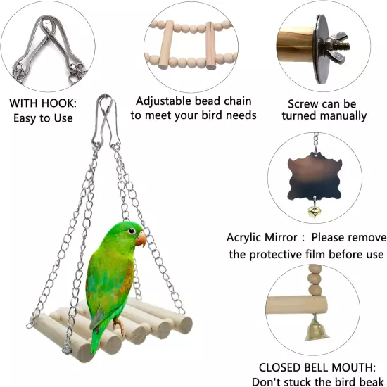 15 Packs Bird Parrot Swing Toys Birds Natural Wood Chewing Toy Standing Hanging 