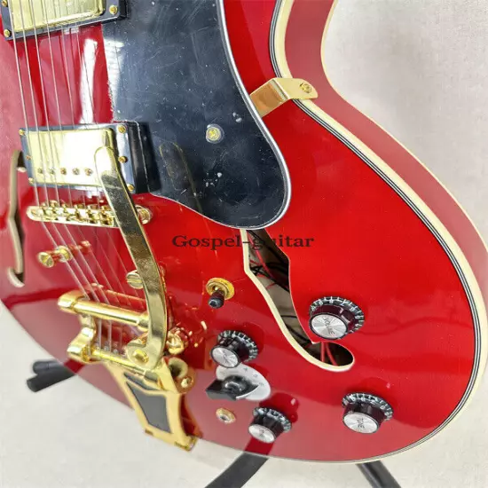 Custom Semi Hollow 335 Red Electric Guitar 2H Pickups Gold Part Black Pickguard