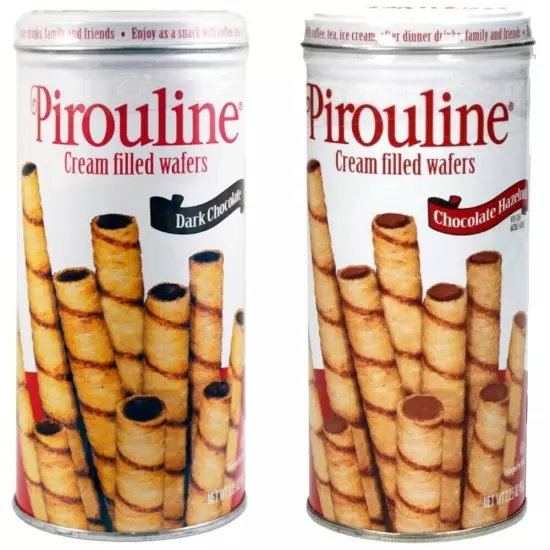 Pirouline Cream Filled Wafers 3 Dark Chocolate 3 Chocolate Hazelnut 3.25oz 6 Can