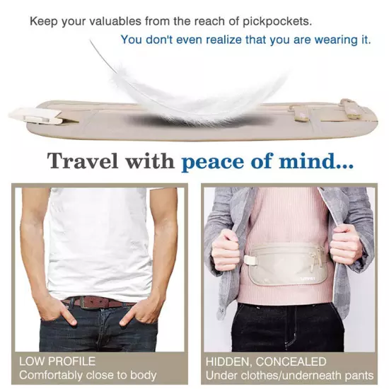 Invisible Travel Waist Packs Pouch for Passport Money Belt Bag Hidden Wal-lq_