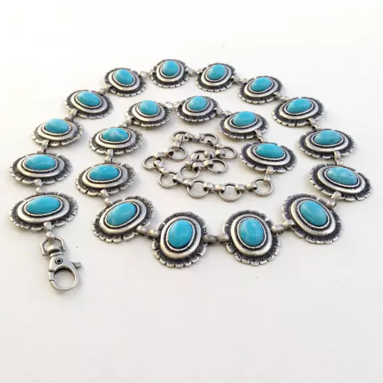 Women's Navajo Style Antique Silver & Turquoise Concho Belt S/M/L- MADE IN ITALY