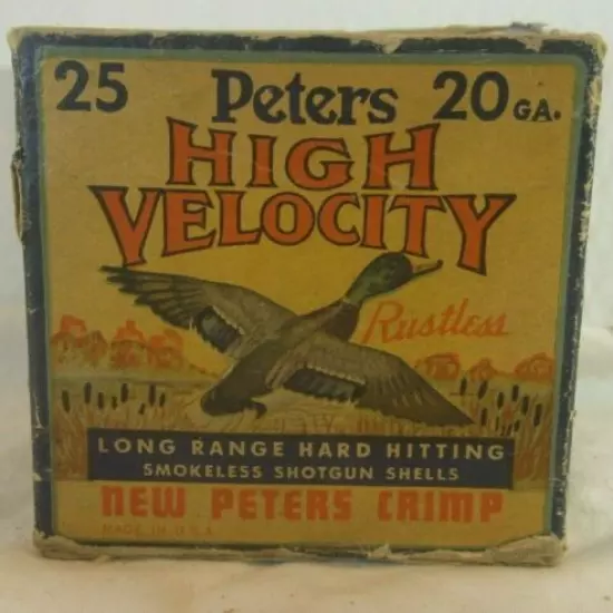 VINTAGE Peters HIGH VELOCITY LONG RANGE SHOTGUN SHELLS 2 3/4" 20 Ga Empty