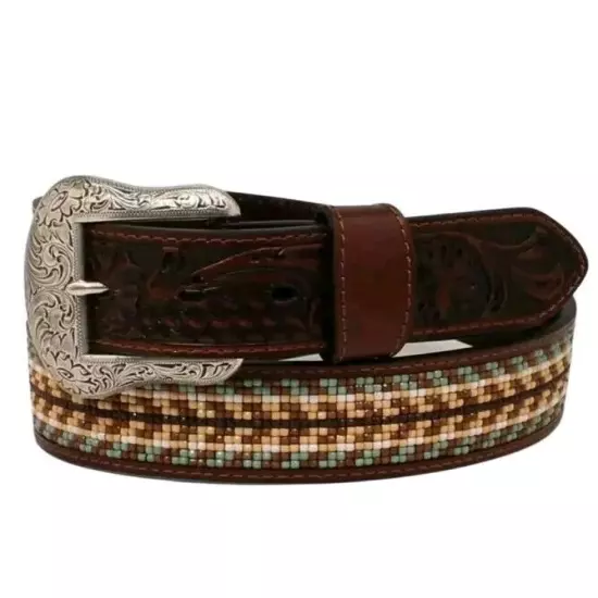 Nocona Western Belt Style N210005302 - Beaded Inlay with Leather Overlay Size 40