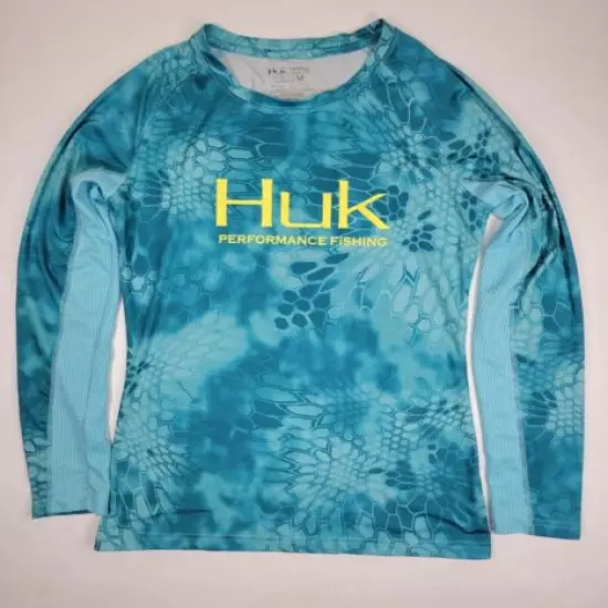 Womens Huk Kryptek Performance Fishing Long Sleeve Shirt Size Medium Blue