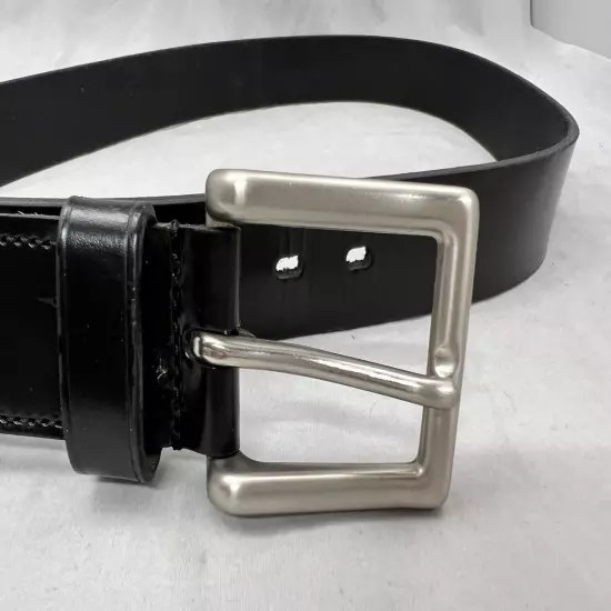 Black Leather Belt 1 1/2" Wide Matte Nickle Belt Buckle Dress Casual Men 42