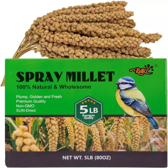 5Lbs Millet Spray for Birds, Sun Dried Spray Millet, Original Bird & Supplement