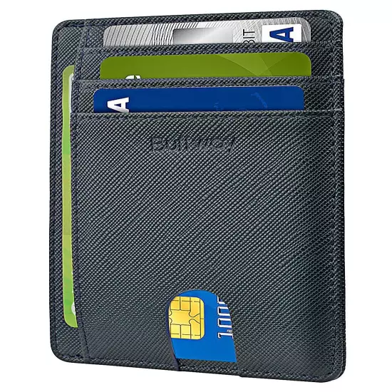 Buffway Slim mini ID holder card case front pocket Leather Wallet for Men Women