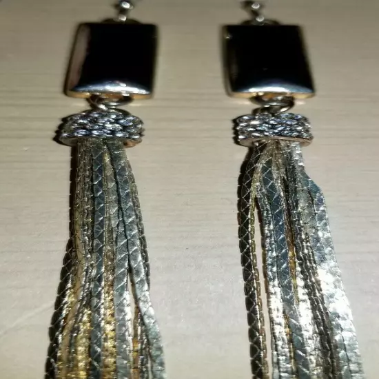 Long Chain Tassel Earrings w/Rhinestones