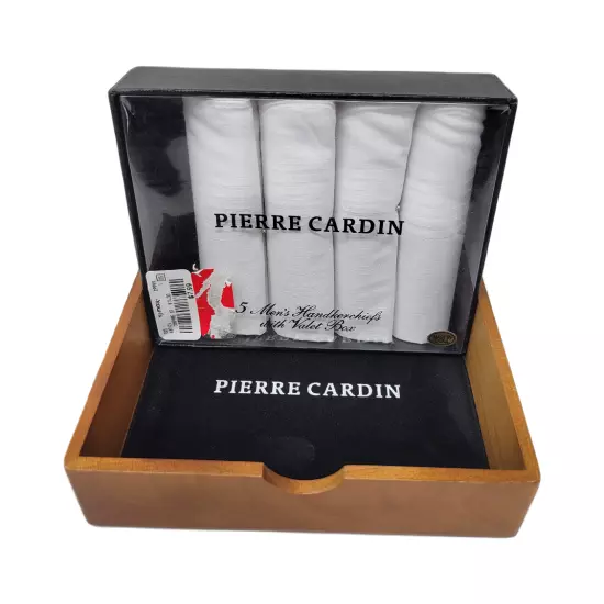 4 Vintage Pierre Cardin White handkerchiefs with valet box