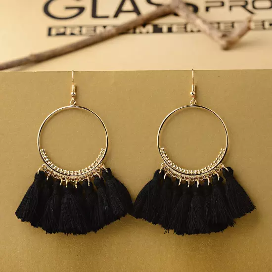 Fashion Women Bohemian Earrings Long Tassel Fringe Drop Dangle Ear Stud Jewelry