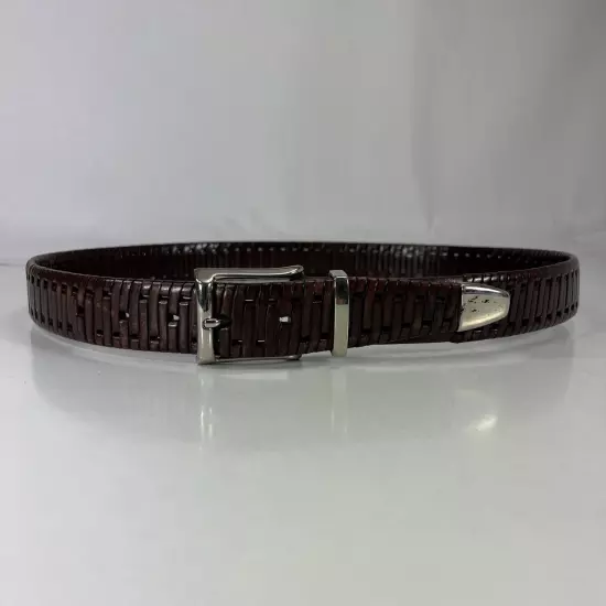 Laced Brown Leather Dress Belt - Made in Italy - Men's Size 36