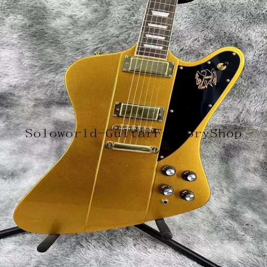 Solid Body Custom Firebird Gold Electric Guitar Gold Hardware Black Pickguard