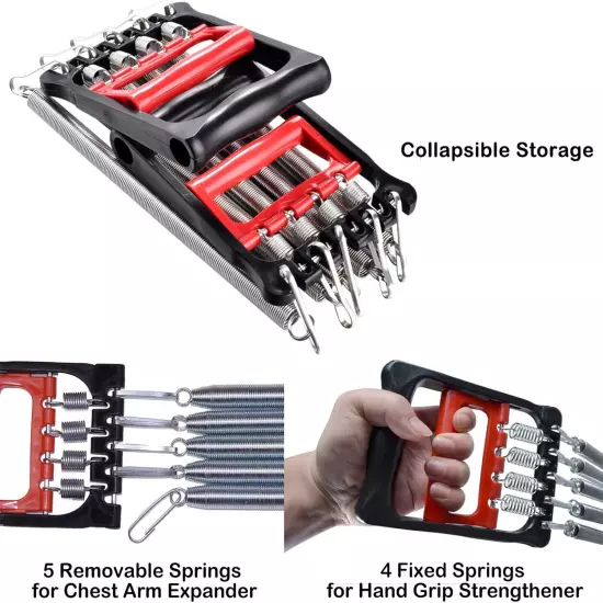 3 in 1 Exerciser - Spring Chest Expander, Hand Grip Strengthener, Pedal Pull - 5