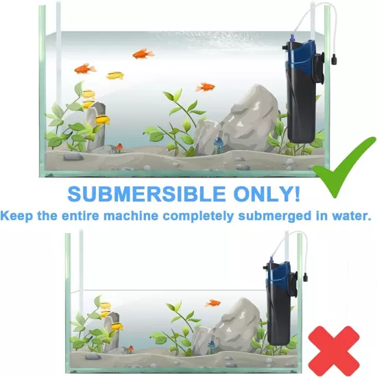 Aquarium Fish Tank UV Filter Submersible Water Pump fit 10-40 Gal Tank 500L/H